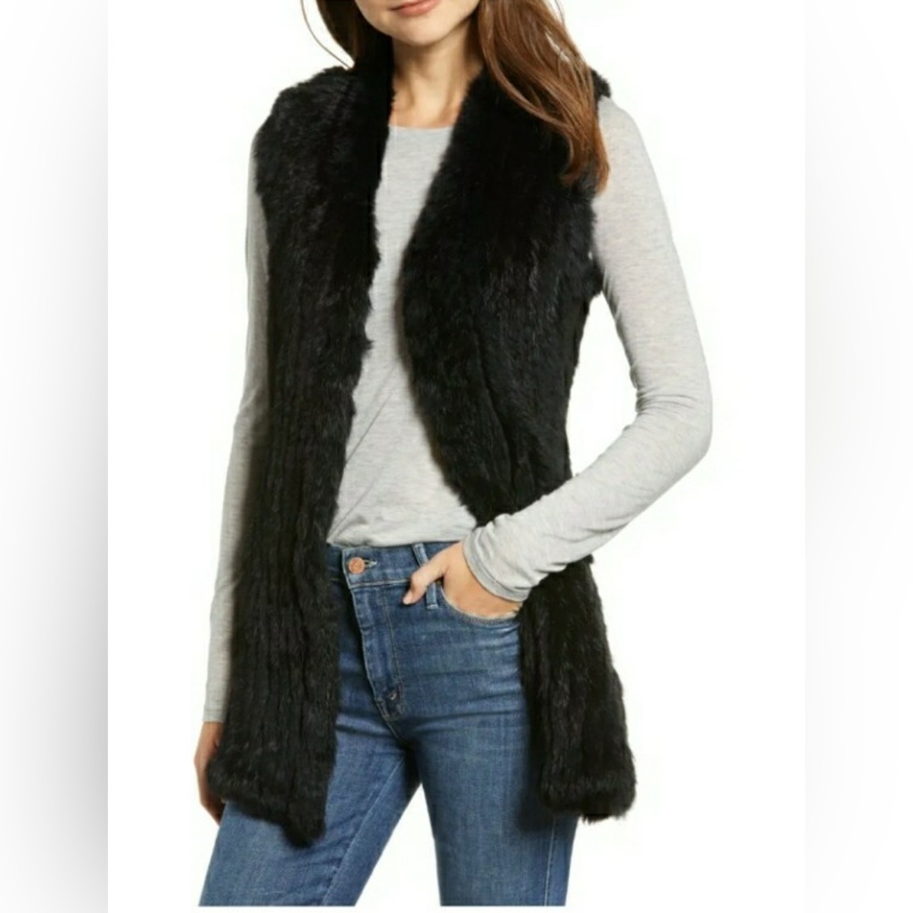 Love Token Genuine Rabbit Fur Vest In Black ‎ Size XS